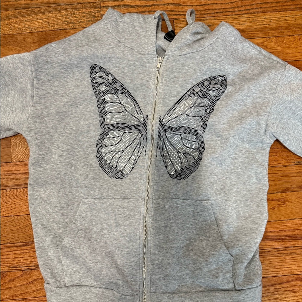 SHEIN Gray Hoodie with Butterfly Design